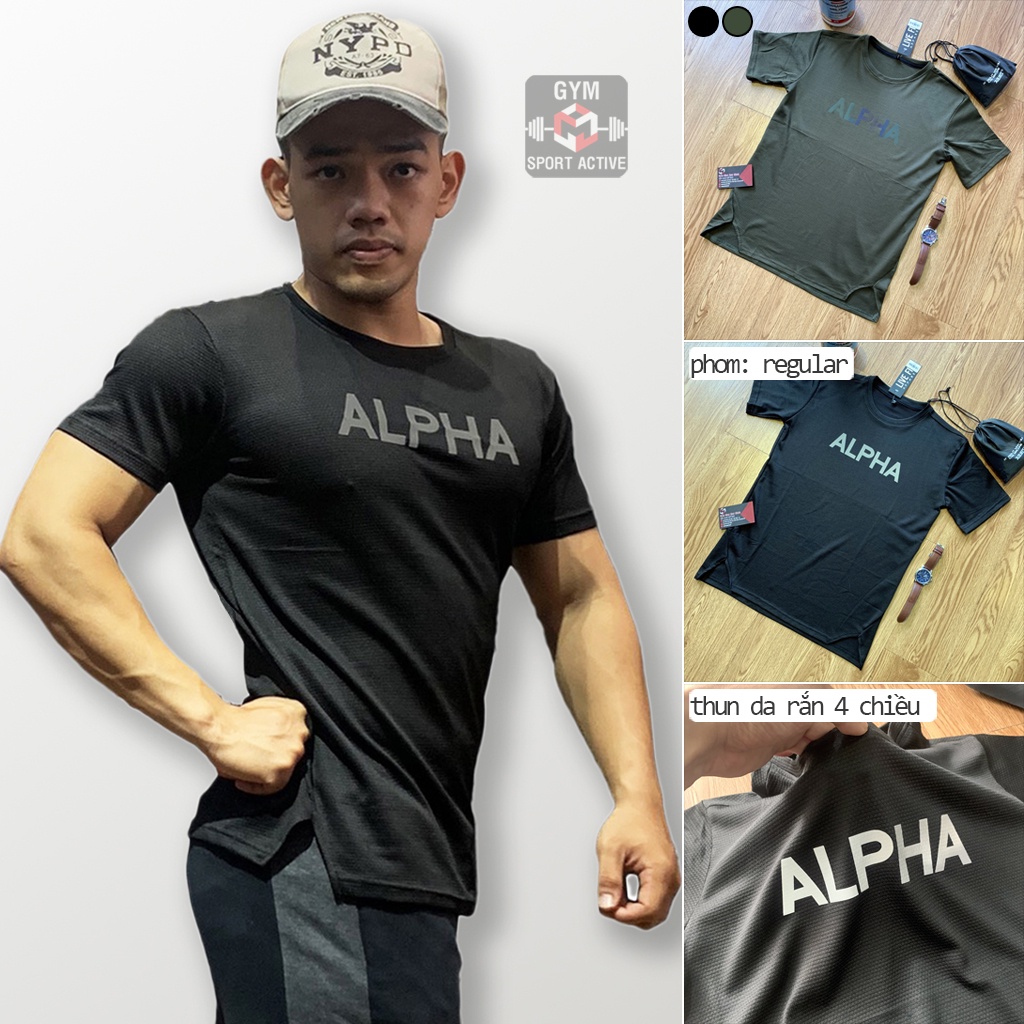 Áo thun nam thể thao áo thun tập gym nam thoáng mát t shirt ALPHA thun co giãn 4 chiều ( ảnh video thực tế)