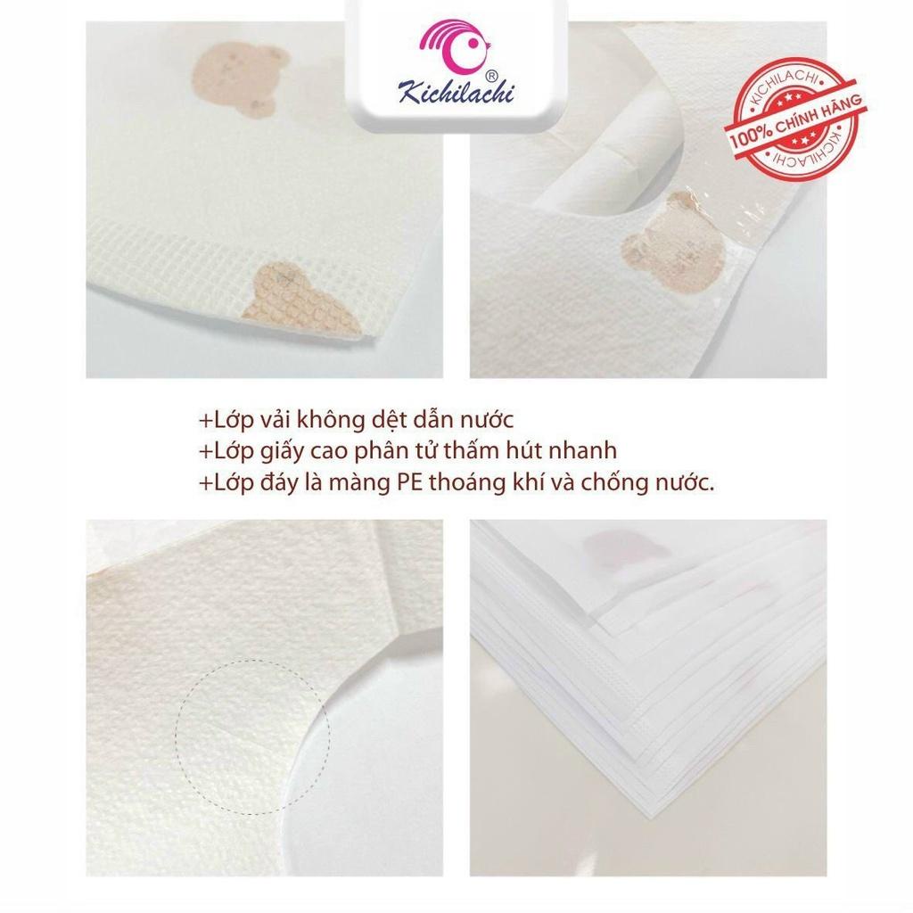 Yếm giấy ăn dặm dùng 1 lần Kichi, PURE WOOD cho bé . Yếm giấy 3 lớp thấm hút tốt tiện dụng, vệ sinh - Loki