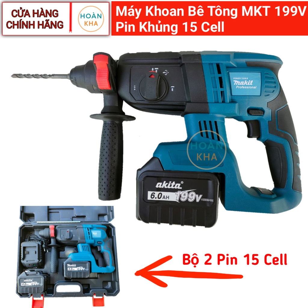 Máy Khoan Bê Tông Pin MKT 199V pin khủng 15 cell, động cơ không chổi than, lực đập mạnh