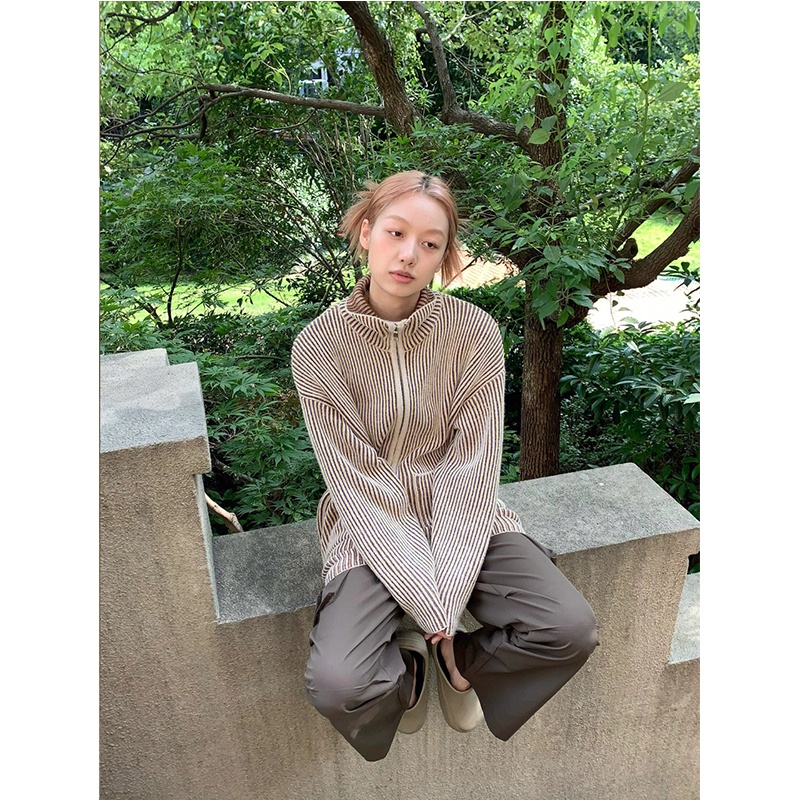 Áo Khoác Cardigan Dài Tay Có Khóa Kéo Phong Cách Retro Mỹ Hàng Mới 2022