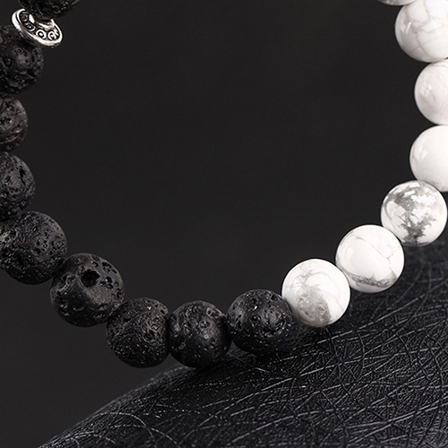 Vòng Tay Chuỗi Hạt Đá Tự Nhiên Mạ Bạc Hình Đầu Báo Thời Trang Cho Nam Và Nữ