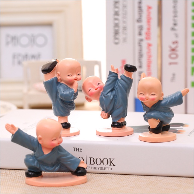 Mô Hình 4 Chú Tiểu KungFu, Decor Trang Trí Phòng Học, Làm Việc, Taplo Ô Tô