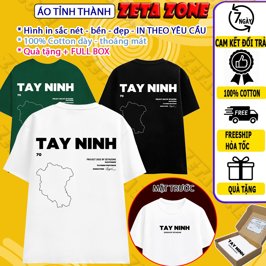 Áo 63 tỉnh thành áo thun Tây Ninh from rộng nam nữ unisex freesize tay lỡ 100% cotton cá tính mạnh mẽ streetwear Zeta