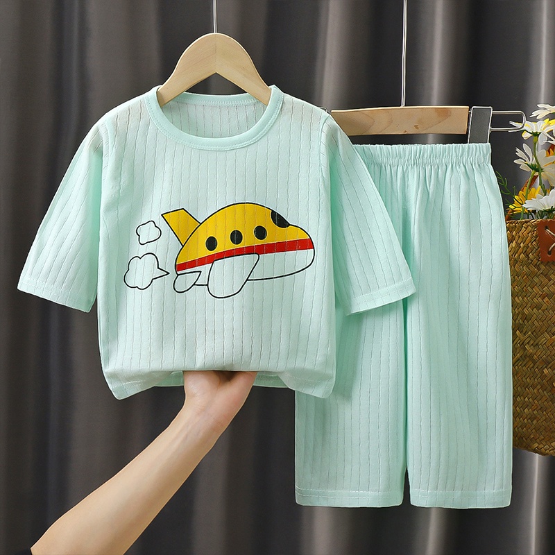 Bộ Đồ Ngủ Tay Lửng Họa Tiết Hoạt Hình Xinh Xắn Theo Phong Cách Mùa Hè Dành Cho Bé