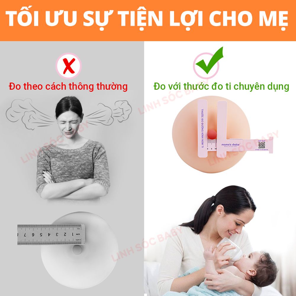 Thước đo núm ti Mama's Choice, xác định đường kính núm ti mẹ chính xác, chọn size phễu phù hợp tránh đau núm ti