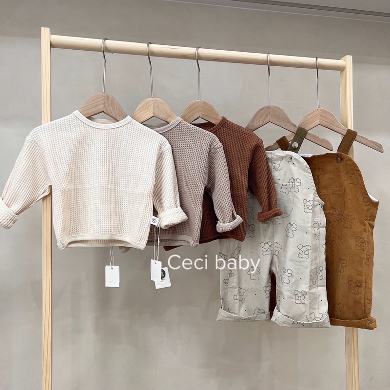 Áo nỉ trơn dài tay bé trai bé gái phong cách Hàn quốc ảnh thật