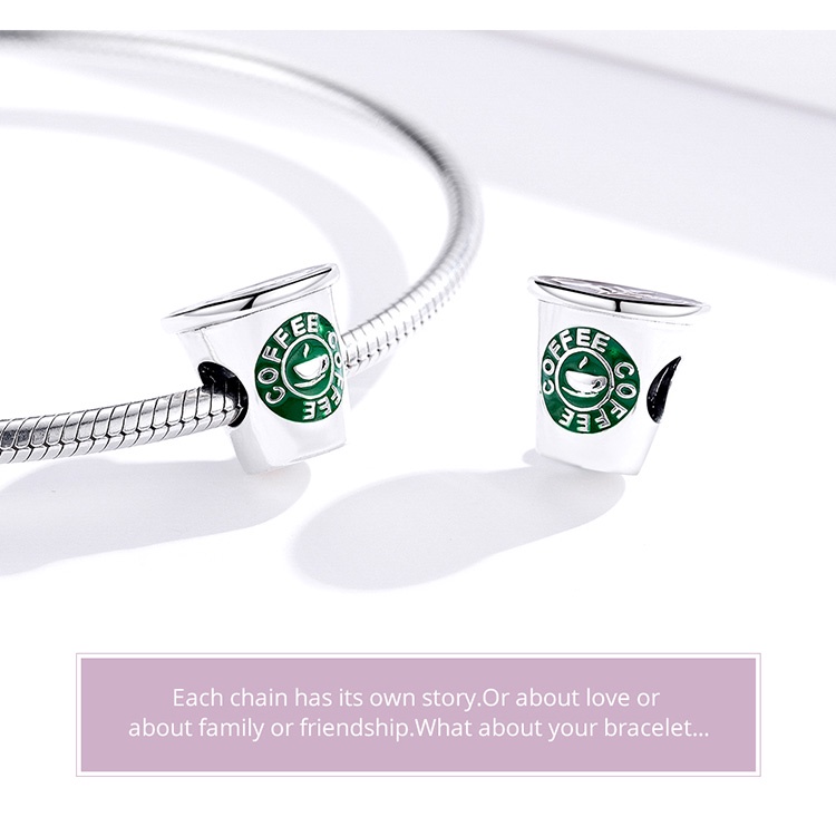 BAMOER Hạt Charm Bạc 925 Hình Ly Cà Phê / Kem / Món Tráng Miệng Độc Đáo DIY