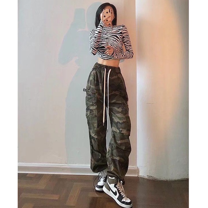 Quần jogger camo rằn ri nam nữ ống rút box pant túi hộp dây rút unisex street style, Quần dài ống rộng hip hop đường phố | BigBuy360 - bigbuy360.vn