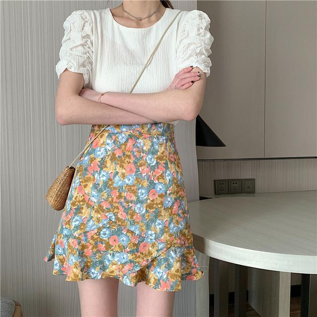 Chân Váy Đuôi Cá Dáng Chữ A Lưng Cao In Họa Tiết Hoa Phong Cách Hàn Quốc Thời Trang Mùa Hè 2022 Mới