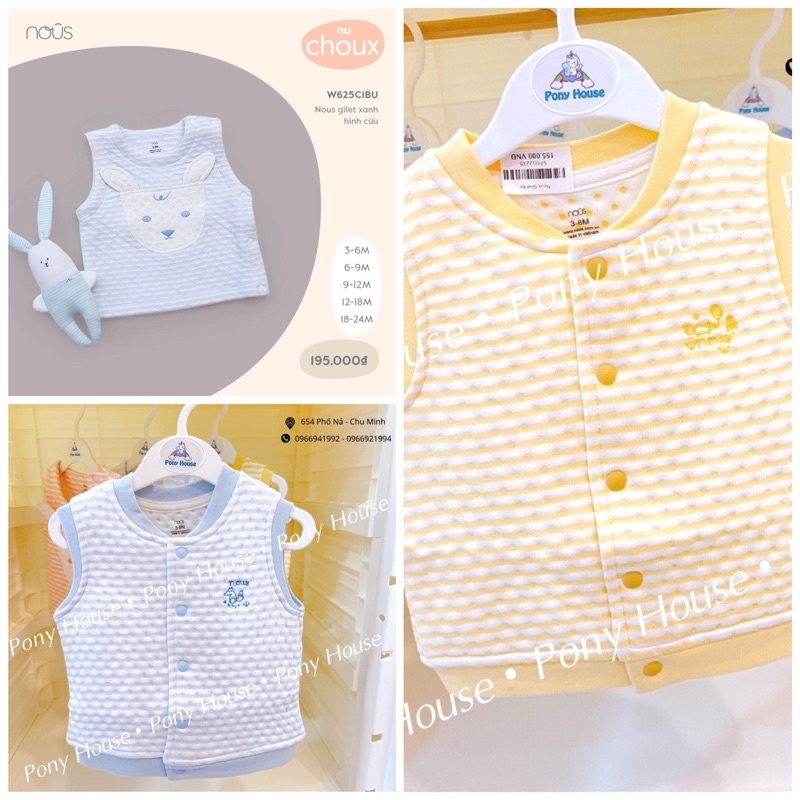 Áo Gile cài thẳng trần bông nous size từ 3-6 tháng đến 18-24 tháng