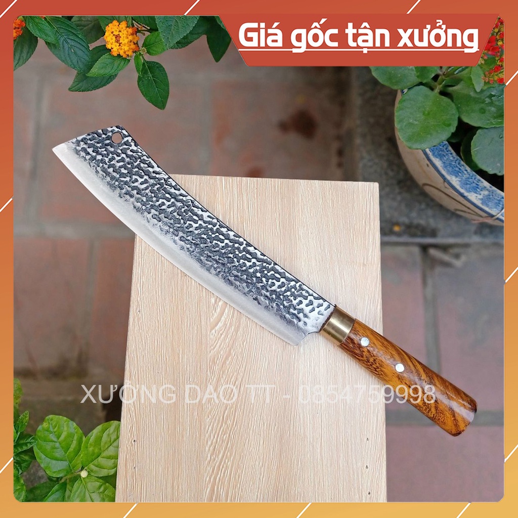 Dao Chặt Cây Chopper Rèn Từ Nhíp Ô Tô - Dập Vân Da Báo, Cán Gỗ Cẩm