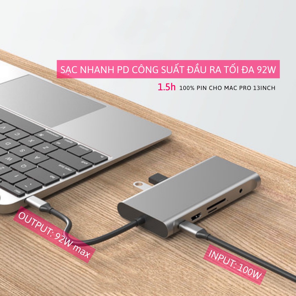 Bộ chuyển đổi THUNDERBOLT 3 USB Type C  HUB 11 trong 1   HDMI VGA AUDIO TYPE C SD TF LAN RJ45 1000Mmps CHO LAPTOP , MAC