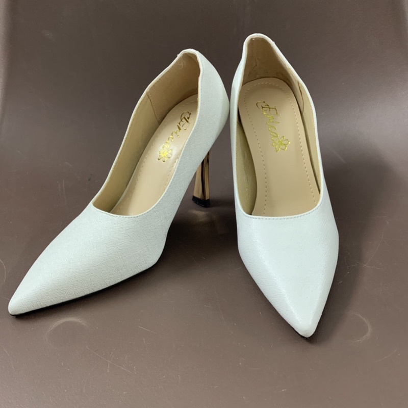 Giày cao gót trắng phối gót sơn bạc hoặc đồng cao 9cm -SUDI SHOES- V5