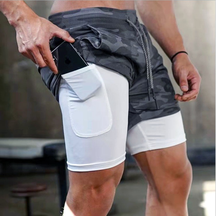 Quần tập gym nam 2 lớp vải đẹp, Quần thể thao nam ngắn, co giãn 4 chiều thoáng mát, thấm hút mồ hôi H05