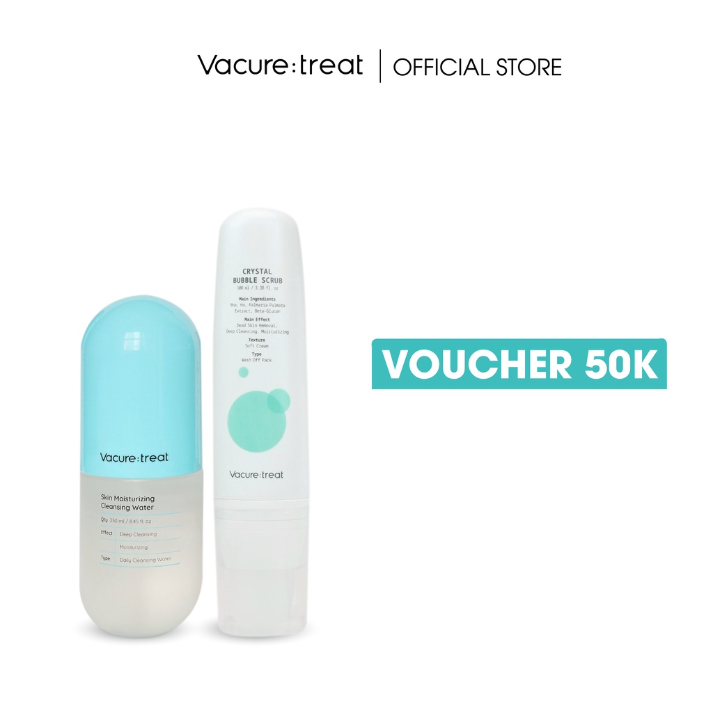 Combo Cho Da Dầu Mụn Nước Tẩy Trang Skin Moisturizing Cleansing Water &amp; Tẩy Da Chết Crystal Bubble Scrub Vaccure:treat