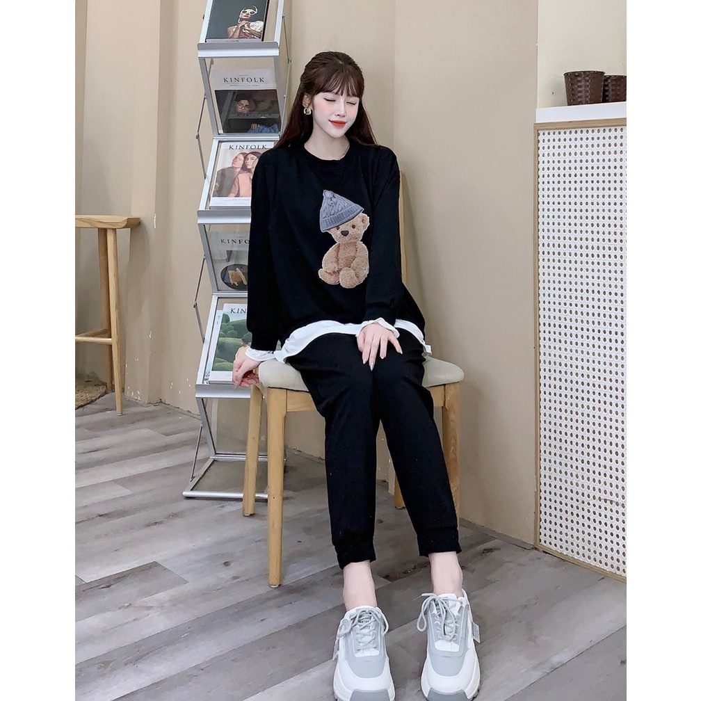 Bộ bầu nỉ thu đông in hình mẫu mới cực xinh . ￼Áo quần Sweater Dáng Rộng Phong Cách Thời Trang Hàn Quốc Cho Nữ