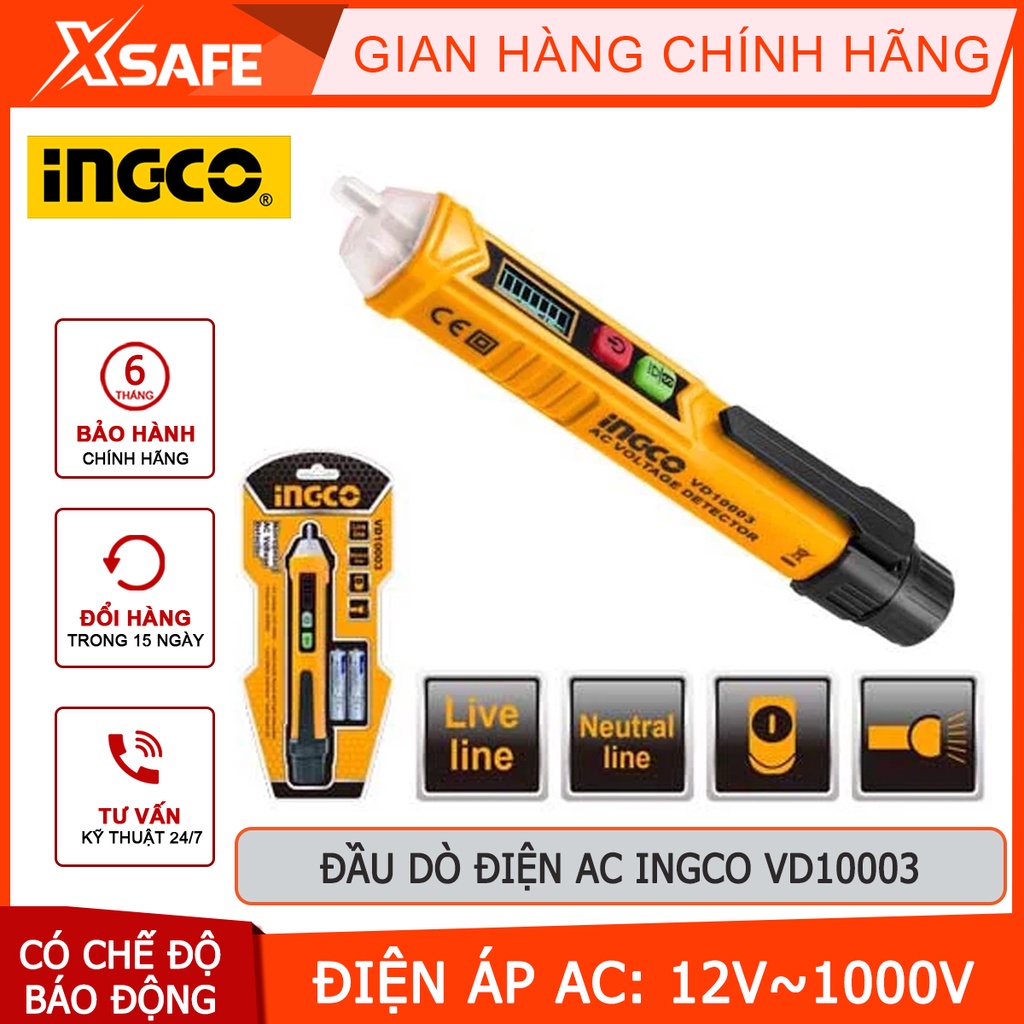 Đầu dò điện AC INGCO VD10003 điện áp AC 12-1000V, báo động tiếp xúc trực tiếp và không trực tiếp - chính hãng