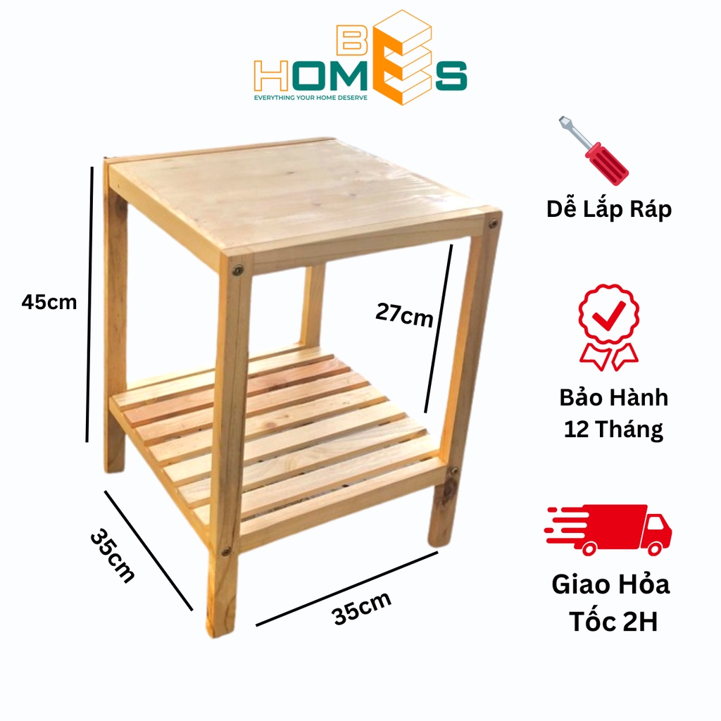 Kệ tab gỗ đầu giường mặt ván 2 tầng Behomes