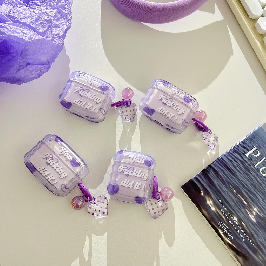 Vỏ Bảo Vệ Hộp Đựng Tai Nghe AirPods 1 / 2 gen3 pro 2 2022 Bluetooth Không Dây Bằng Silicon TPU Trong Suốt Họa Tiết Lượn Sóng Màu Tím