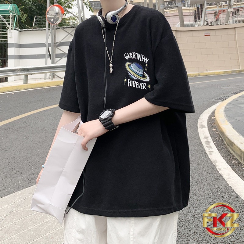 Áo thun tay lỡ FKZ Unisex nam nữ in hình Sao Thổ Cotton oversize form rộng