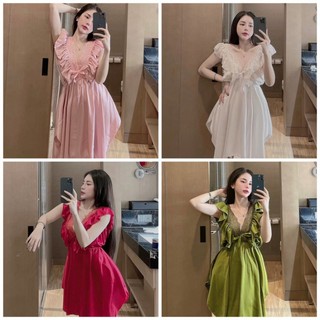 😍 Đầm lụa phối ren, tay bèo