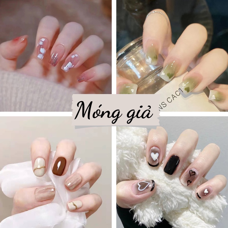 Set móng tay giả thời trang có thể tháo rời 24 miếng nhiều mẫu R+ kèm keo dán