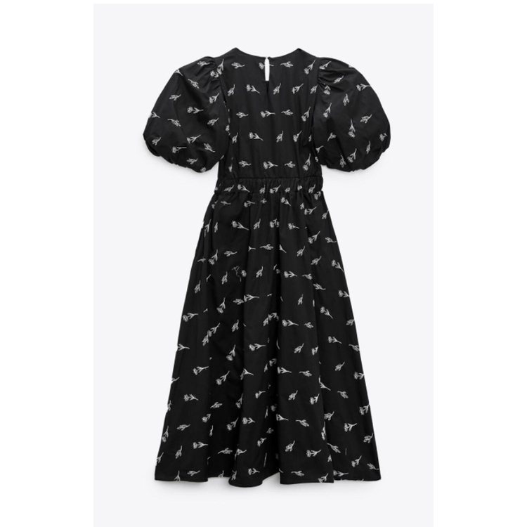 ĐẦM POPLIN NỮ TAY BỒNG THÊU HỌA TIẾT MÀU ĐEN - 7901/865