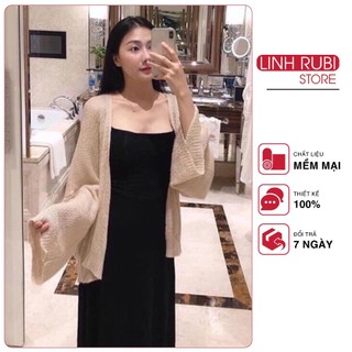 Áo cadigan khoác ngoài tay dài chất len dệt co giãn mỏng nhẹ A004