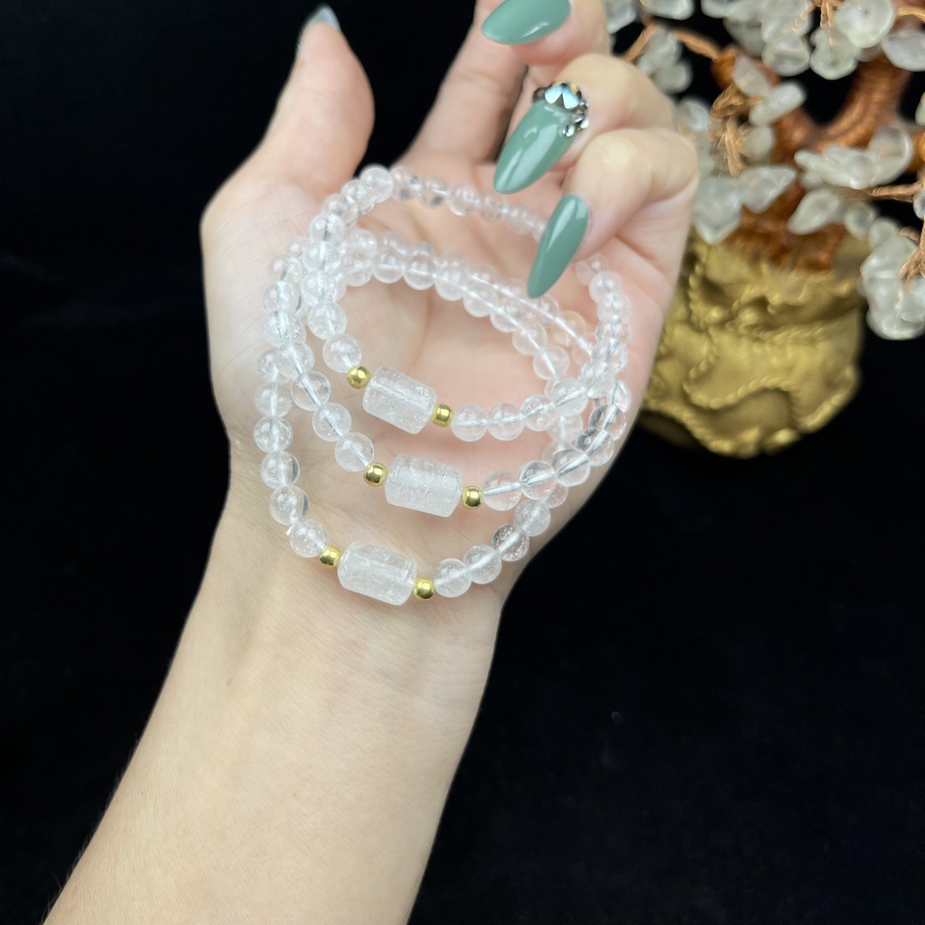Vòng tay thạch anh trắng phối lu thống 8mm - PTGems