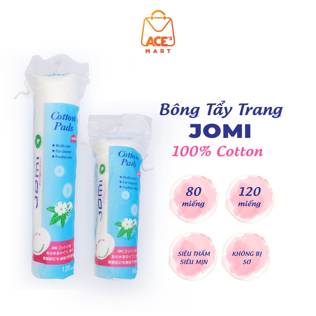 Bông tẩy trang 100% cotton Jomi Nhật Bản siêu mịn, tiết kiệm dung dịch 80-120 miếng