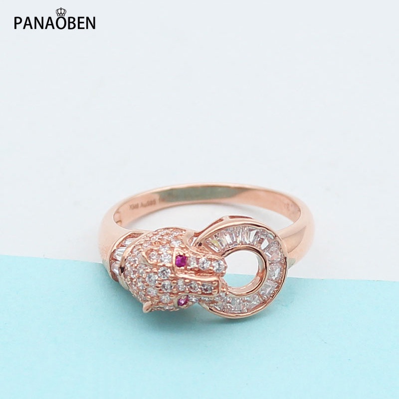Nhẫn Hở Mạ Vàng Hồng 14k 585 Hình Đầu Báo Đính Đá Sang Trọng