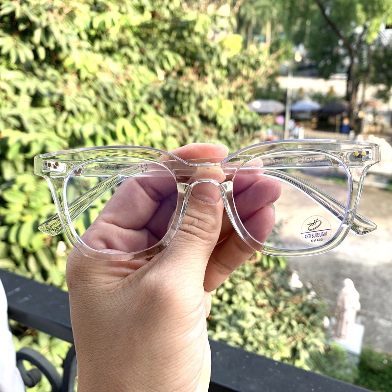 Gọng kính DẺO South side chữ V 2 chấm vàng màu trắng trong