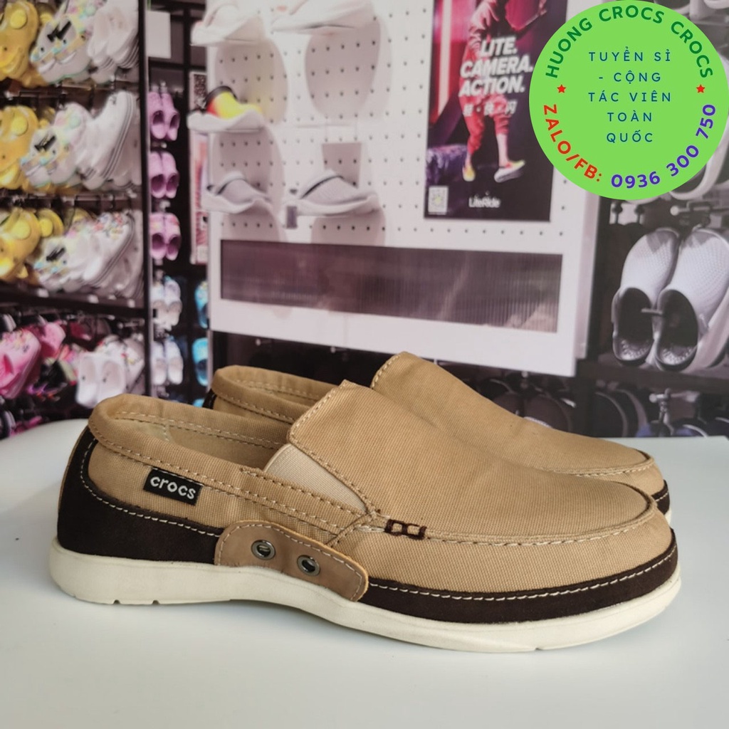 GIÀY LƯỜI VẢI THÔ CROCS WALU CANVAS CHO NAM MÀU KHAKI