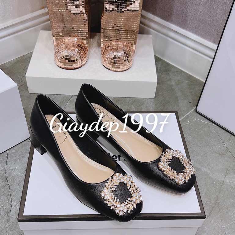 Giày cao gót nữ 3 phân hàng cao cấp, gót vuông chất xịn đính đá siêu sang hàng xuất khẩu - mã HH1