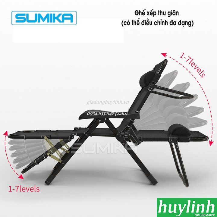 Giường - ghế xếp gấp thư giãn Sumika 168 - Kèm nệm - Tặng khay để ly - Tải trọng 300kg
