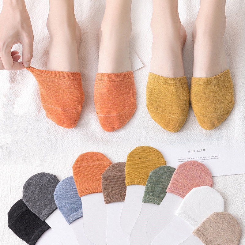 Vớ Cotton Vô Hình Nửa Bàn Chân Trước Siêu Mỏng Màu Sắc Ngọt Ngào Thoáng Khí Chống Trượt Thời Trang Mùa Hè Cho Nữ