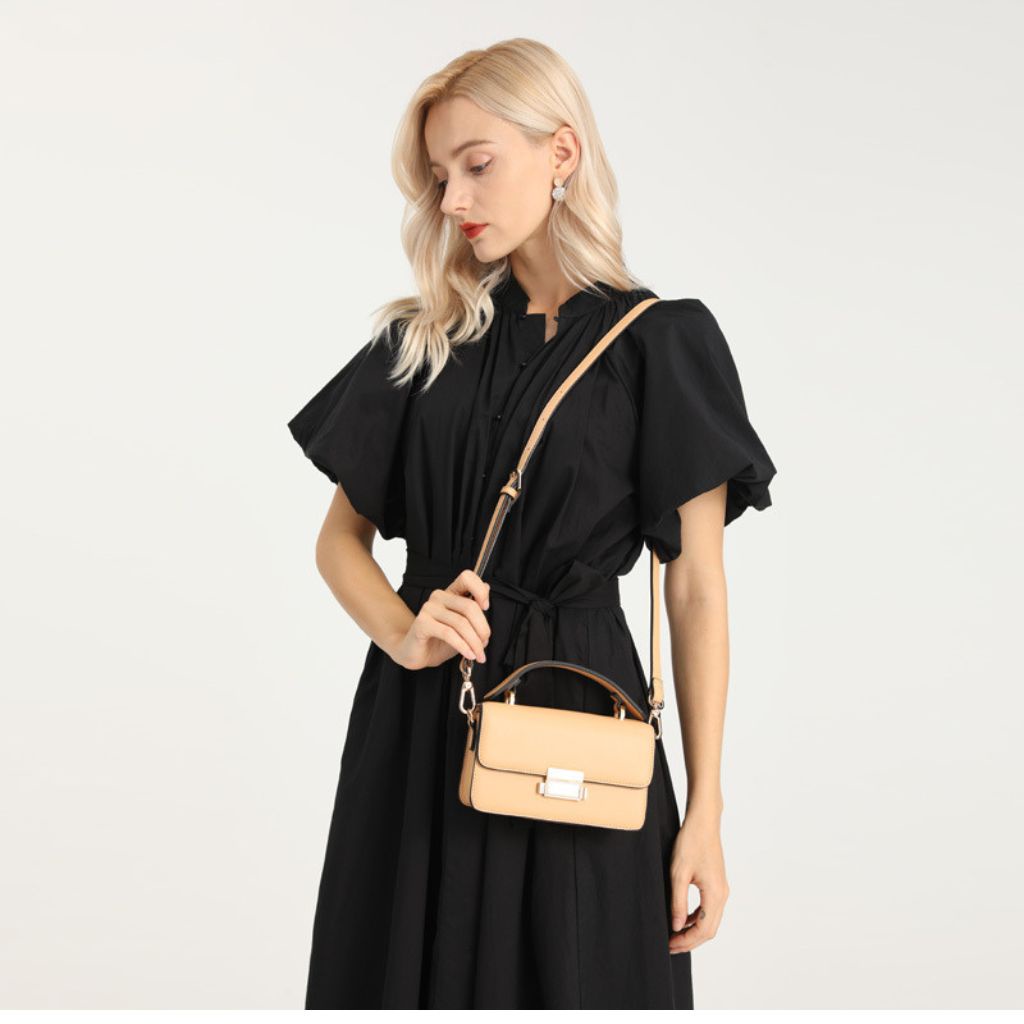 Túi xách nữ đeo chéo, túi đeo vai da sần khóa bấm size 19 - TXN034