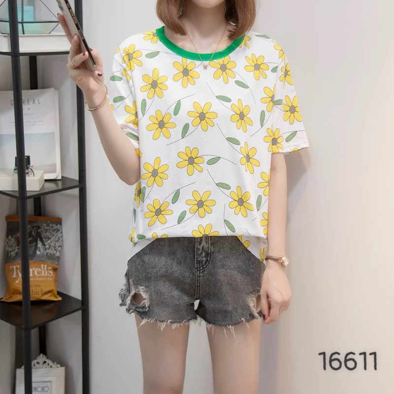 SALE Áo thun BIGSIZE Quảng Châu Tshirt Hoa Vàng nền Màu A.235 16611
