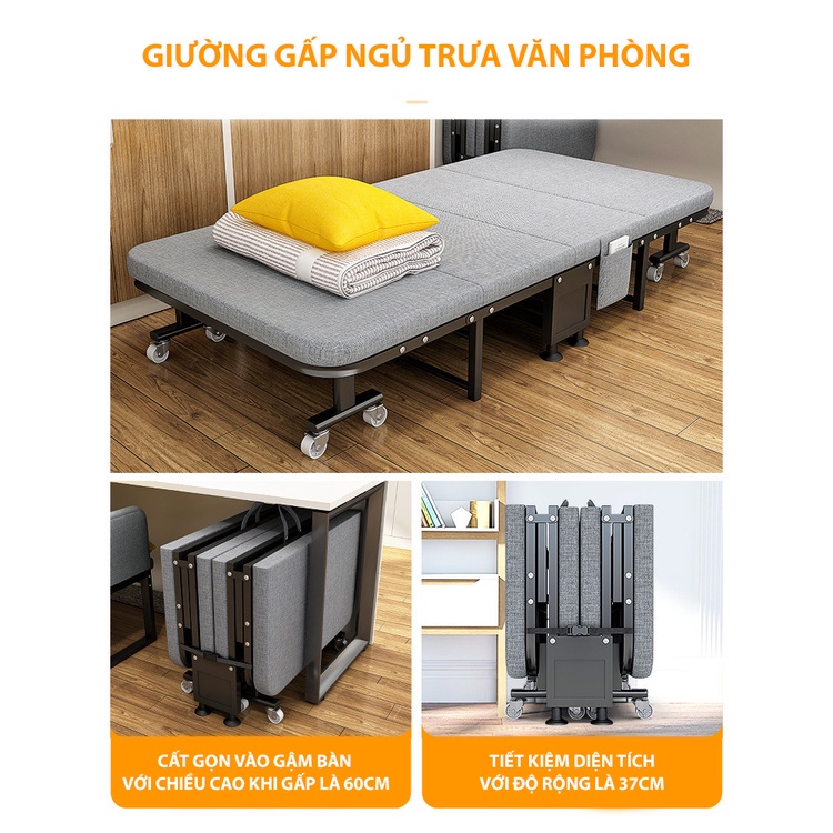 Giường Gấp Văn Phòng Khung Thép Chắc Chắn Chịu Tại 150kg, Giường Xếp Thông Minh Có Bánh Xe Di Chuyển Dễ Dàng | BigBuy360 - bigbuy360.vn