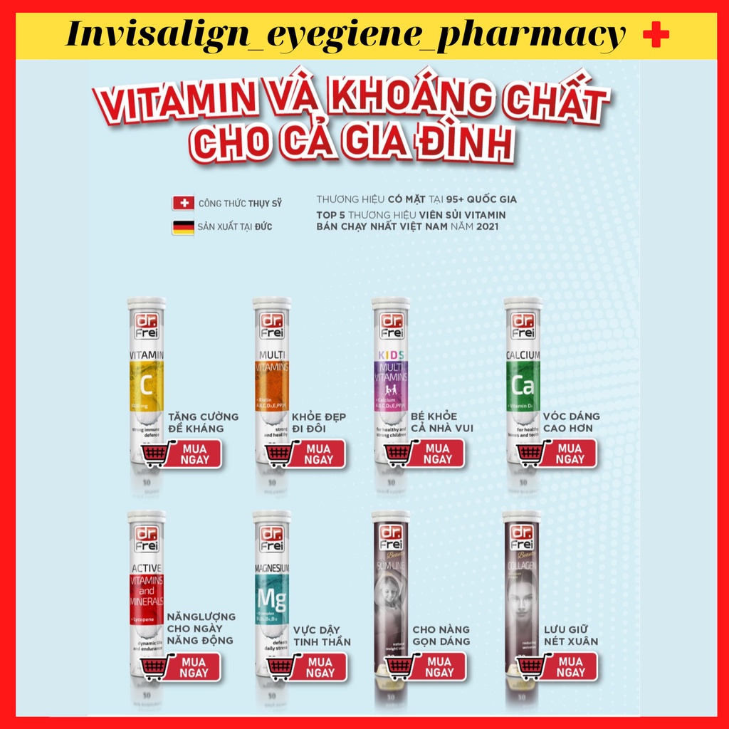 [SWISS ENERGY BY DR. FREI] COMBO ĐẦY ĐỦ Viên sủi Bổ sung Vitamin C 1000 mg, Multivitamins & Biotin, Collagen tuýp 20 vên