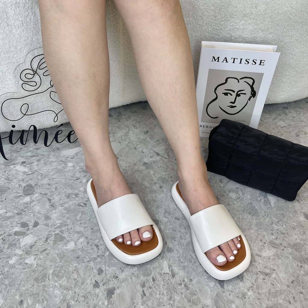 Dép Quai Ngang Chất Da Mềm Mix 2 Màu