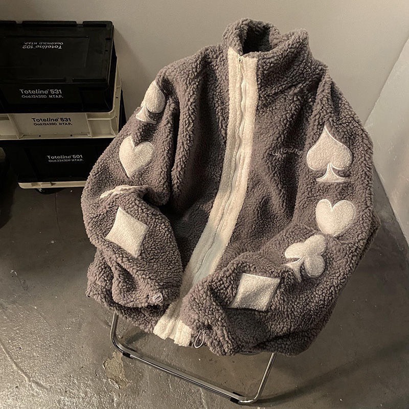 Khoác Lông Tim Tay Nam Nữ Unisex Dáng Rộng Chất Lông Dày Mịn Uzzlang