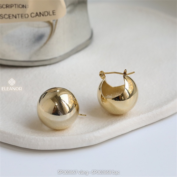 Bông tai nữ chuôi bạc 925 Eleanor Accessories hình cầu mặt trơn phụ kiện trang sức 3867