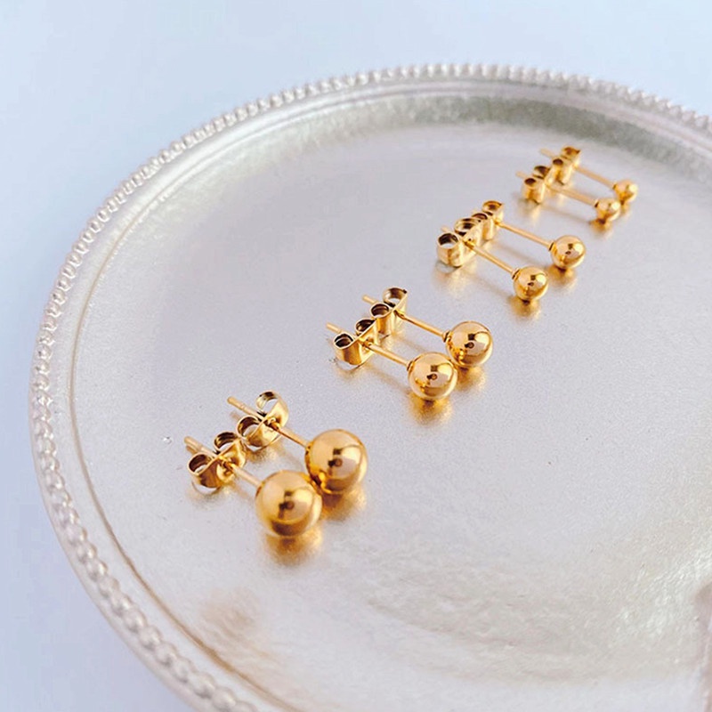 Bông tai titan không gỉ mạ vàng 18k thiết kế dạng bi tròn đơn giản nhẹ nhàng thời trang cho nữ