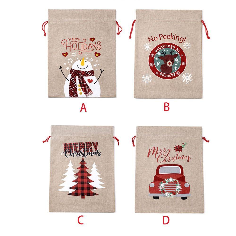CONOPERY Túi Rút Vải Canvas Họa Tiết Người Tuyết Phong Cách Giáng Sinh Độc Đáo