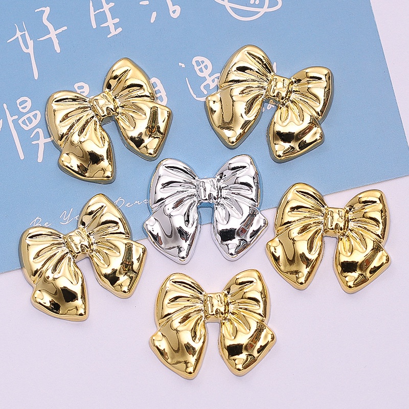 Set 10 Kẹp Tóc Hình Nơ Mạ Vàng / Bạc Bằng Nhựa Resin Diy Cho Điện Thoại