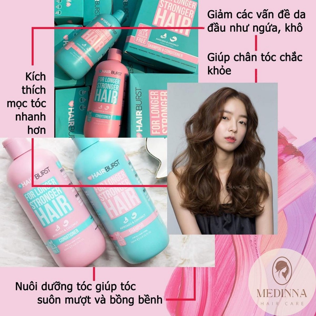 Bộ Dầu Gội & Dầu Xả HAIRBURST Avocado&Coconut For Longer Stronger Hair Hỗ Trợ Mọc Tóc, Ngăn Gãy Rụng, Làm Dày Tóc 350ML