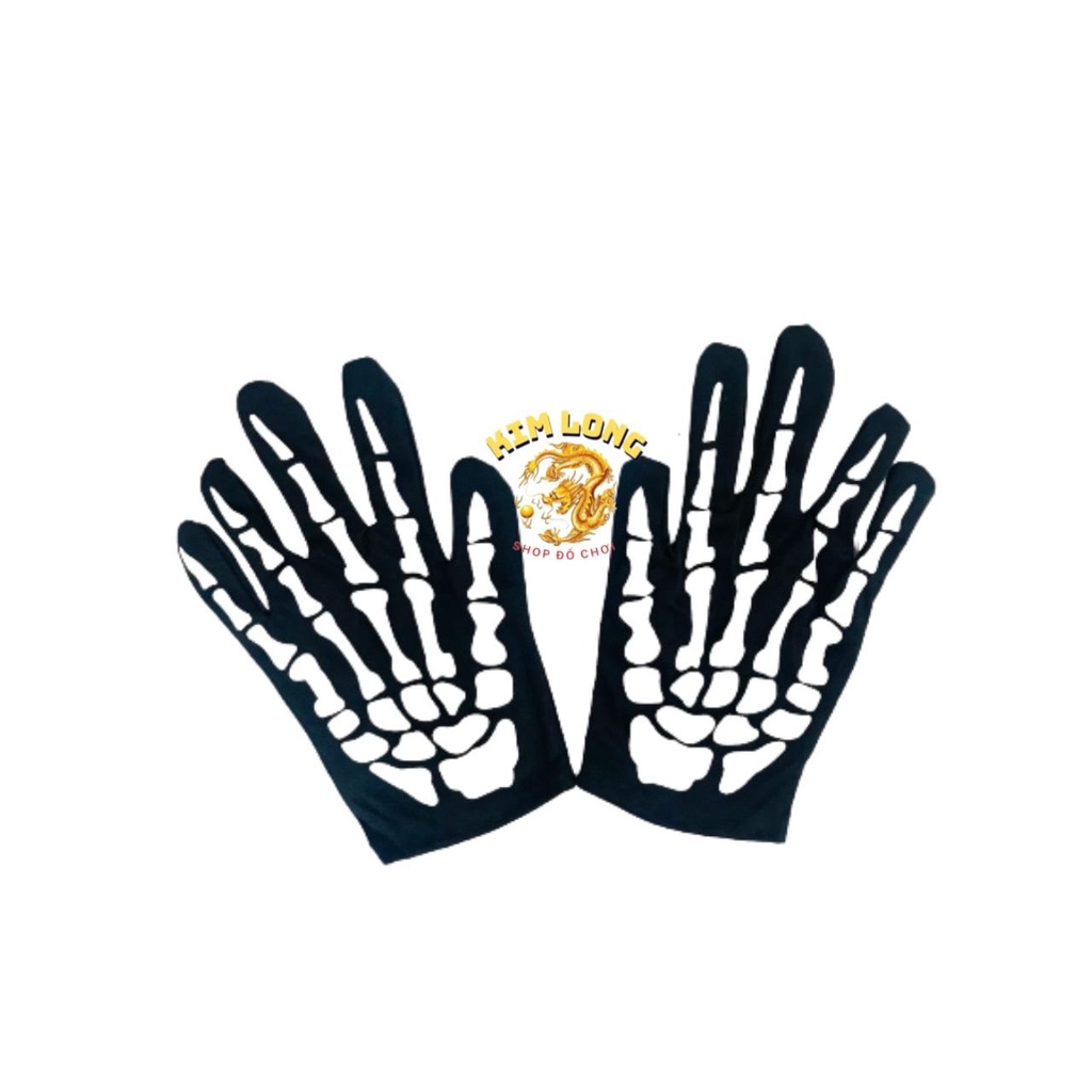 Sét 3 món Áo Choàng có nón và găng tay và mặt nạ hình Bộ Xương cho trẻ em và người lớn trang phục hóa trang HALLOWEEN