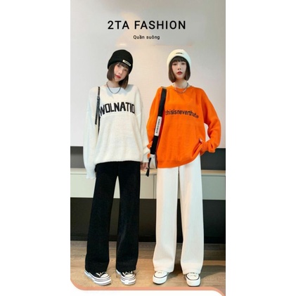 (order) Quần ống rộng nỉ nhung tăm lót lông unisex siêu ấm 2TA Fashion kiểu quần ốc xuông cạp cao