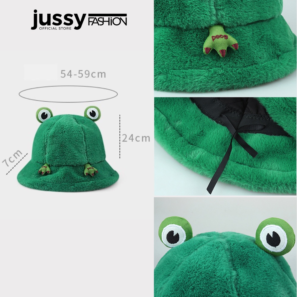 Mũ Bucket Ếch Lông Mịn Dễ Thương Jussy Fashion Nón Tai Bèo Ếch Xanh Hot Trend Chất Len Dày Giữ Ấm Đầu Nhiều Màu
